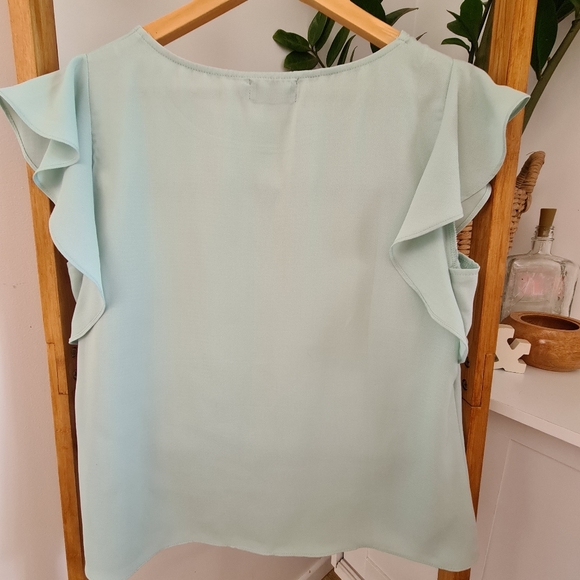Pastel Green Ruffle Sleeve Top Size 10 - Picture 2 of 10